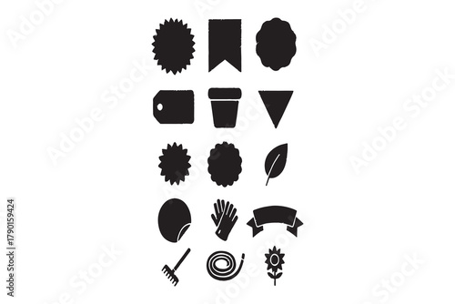 Assorted Flat Silhouette Icons for Gardening and Labels