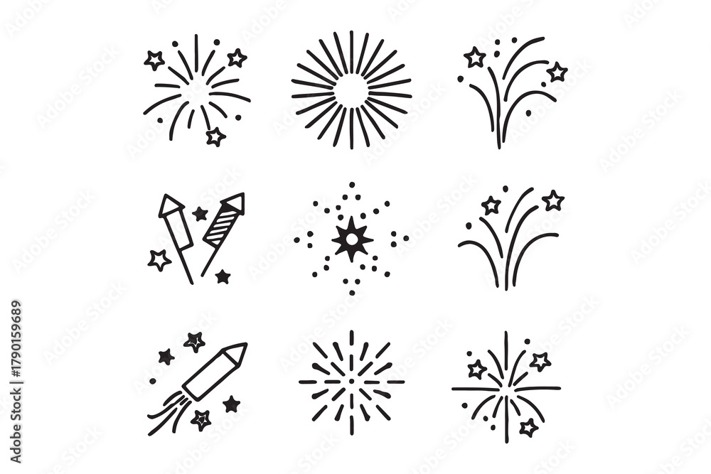Obraz premium Line Art Firework Burst Icons Collection for Celebrations