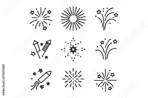 Line Art Firework Burst Icons Collection for Celebrations