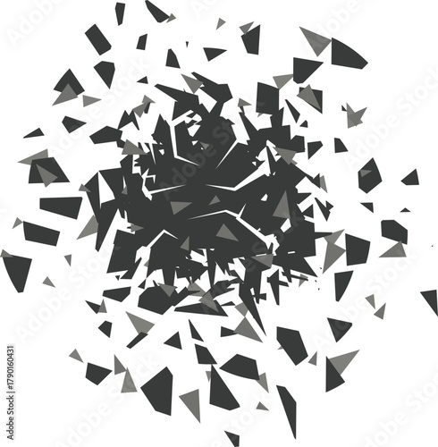 Abstract fragments exploding breaking apart motion background
