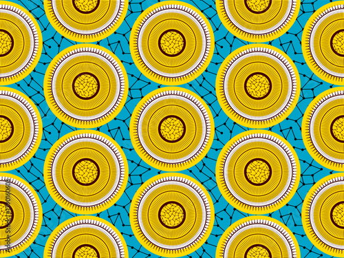African wax print pattern with sun motif