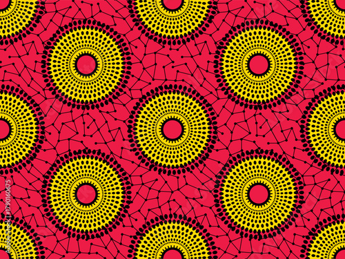 African wax print pattern with colorful repeating circles