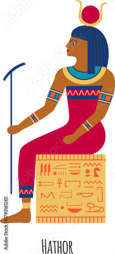 Hathor, Egyptian goddess of sky and love, sitting