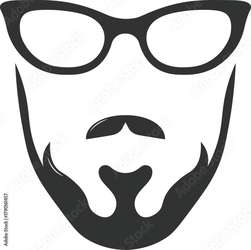 Hipster man face with beard mustache and glasses