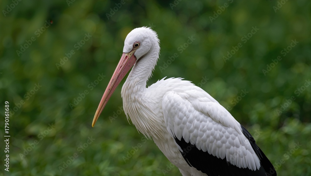 Fototapeta premium Painted stork bird in its natural habitat, highlighting conservation efforts