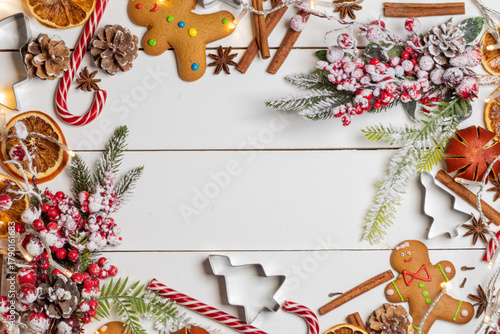 Christmas frame ginger bread and fir