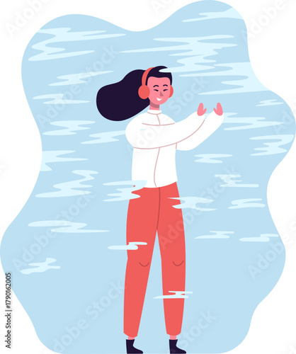 Young woman enjoying music listening with orange headphones