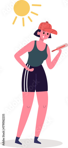 Woman measuring body temperature experiencing heatwave illness