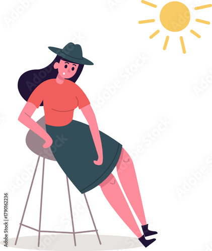 Woman feeling hot under sun wearing hat