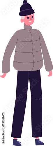 Person wearing winter hat and puffer winter jacket