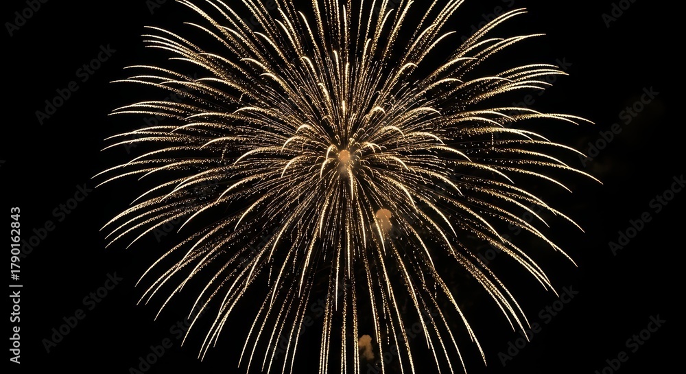 Fototapeta premium Golden fireworks burst against night sky, celebrating festive occasion