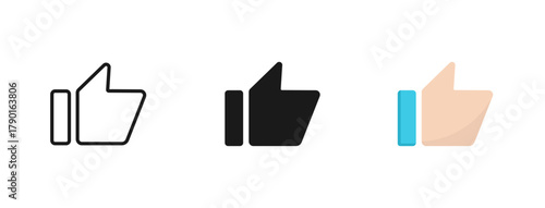 Thumbs up icon set. Hand like. Outline, solid and flat styles for feedback and reaction, like social media icons. Vector illustration.