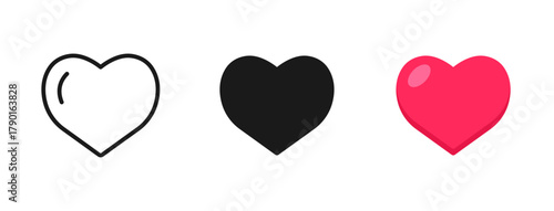 Heart illustration icon set. Line, glyph and flat style. Valentine red heart icon. love symbol icon set. Vector illustration