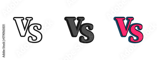 Versus logo icon set. VS letters for sports, fight, hampionship, competition, battle, match, game. VS versus symbol for confrontation or opposition design concept. Line, glyph and flat style.