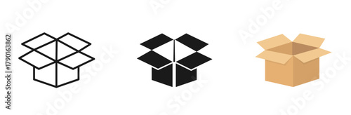 Open  box icon set. Empty delivery storage box symbol for UI designs. Vector illustrationnd