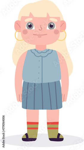 Smiling young cartoon girl standing flat illustration