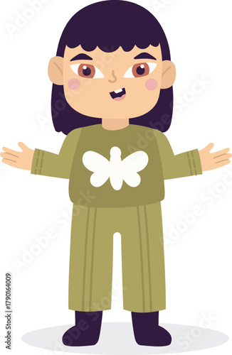 Little girl with butterfly shirt smiling happily