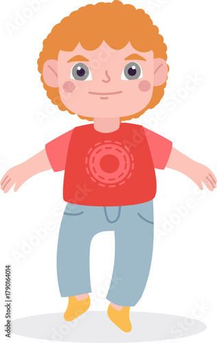 Young smiling boy with curly hair standing