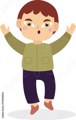 Young boy jumping expressing surprise and excitement