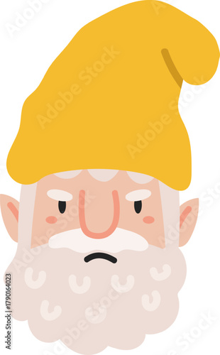Grumpy yellow hat gnome head vector character