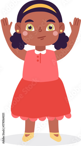 Young black girl raising hands looking up