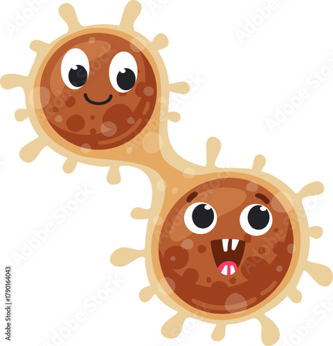 Cartoon cells dividing showing cellular multiplication process