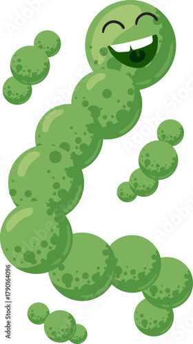 Green bacterium character happily illustrating microscopic health concept