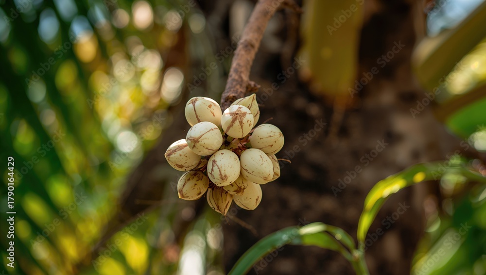 Naklejka premium Coconut buds in selective focus, ideal for natural-themed layouts