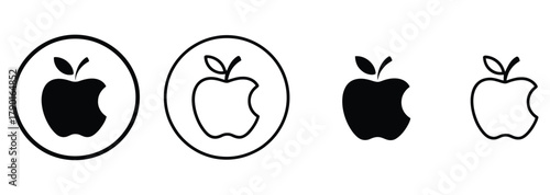 Clean apple icons with a bite missing for sleek logo design and modern app interface, perfect for technology brand identity and creative food blog elements, minimalist symbol for healthy lifestyle.