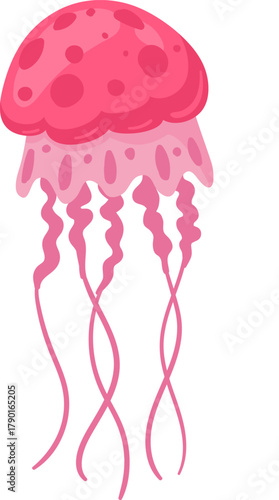 Pink jellyfish swimming marine life isolated illustration