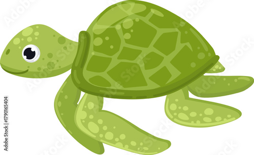 Green baby sea turtle swimming cartoon illustration
