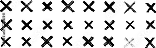 Black ink wrong signs and brush stroke crosses. vector set of hand-painted wrong icons bundle set.