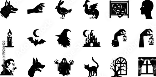 Silhouette Collection of Spooky and Fantastic Vector Icons for Halloween and Themed Designs
