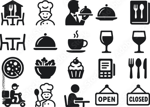 Restaurant & Cafe Icons – Food, Delivery and Dining Set