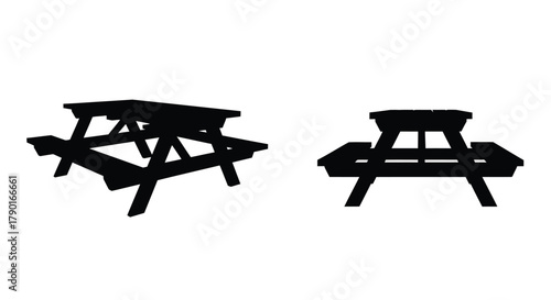 Silhouette of picnic tables isolated on a white background simple graphic