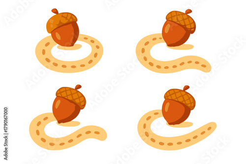 Four acorn tracing paths for developing fine motor skills