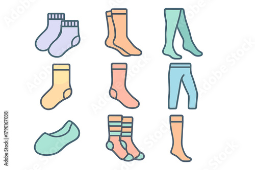Colorful icons representing various styles of socks tights and leggings
