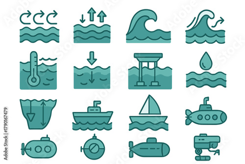 Marine Science and Water Transport Icon Collection
