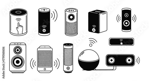 Smart speaker vector set voice assistant device illustration