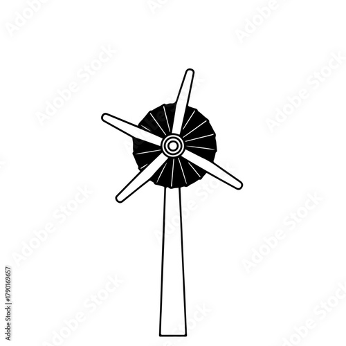 Propeller turbine on stand vector sign showing rotational airflow mechanisms and mechanical engineering design elements