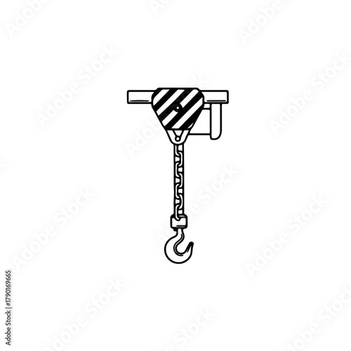 Overhead crane hoist hook vector illustration detailing lifting mechanism for industrial load handling and material transport