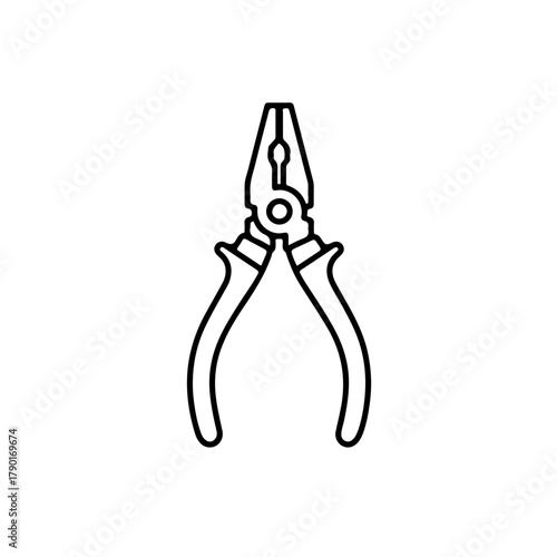 Pliers hand tool vector drawing depicting gripping and cutting capability for mechanical repair and utility tasks