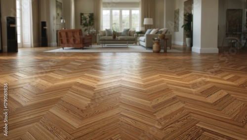 Wood parquette flooring in an indoor living space, suitable for home decor and design