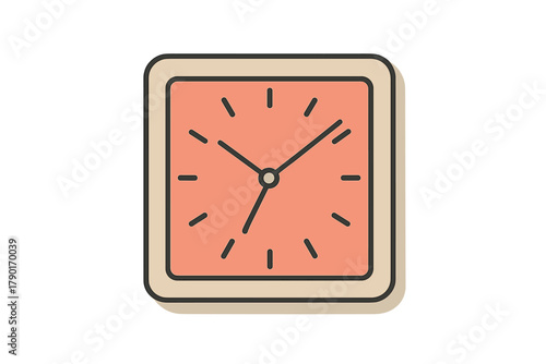 Simple square alarm clock icon with peach face and beige frame