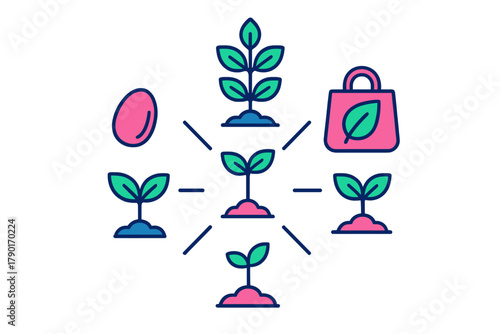 Plant life cycle stages and sustainable consumption concept graphic