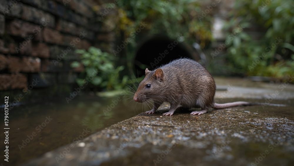 Obraz premium Urban brown rat, a common city dweller, potential pest risk