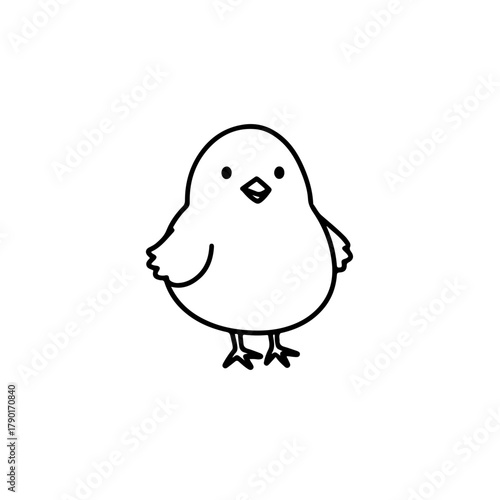 Chick vector illustration in cute minimalist black outline, simple baby bird drawing isolated clean line art