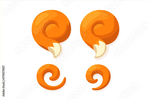 Stylized orange fox tails with white tips arranged in spiral shapes