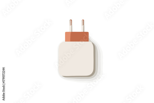 Minimalist two-prong electrical power adapter with terracotta accent