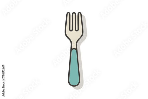 Modern dining fork with teal handle and subtle shadow detail